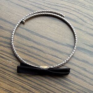 Silver Choker Necklace with Black Bow